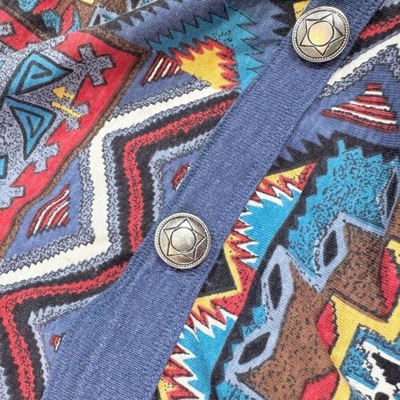 VTG Young Stuff Top Shirt Womens Small Aztec Fringe Festival Boho Blue Southwest - Picture 3 of 8